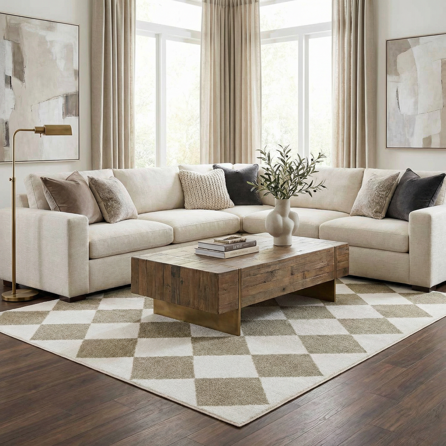 Ulric Green Diamond Washable Area Rug