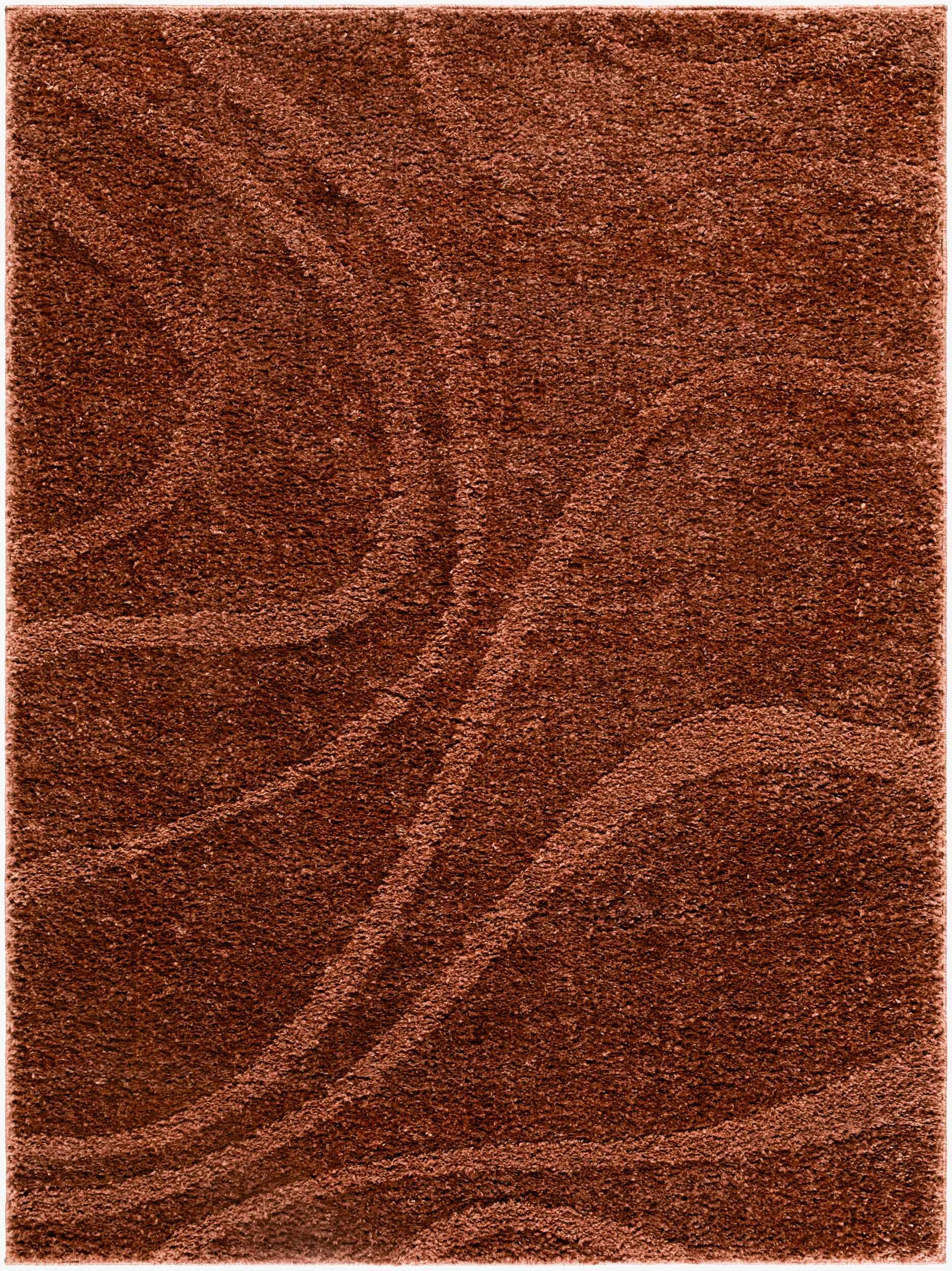 Close-up of the Horst Area Rug in rust, featuring a plush pile and subtle, swirling contemporary pattern. Design-Rectangle-537